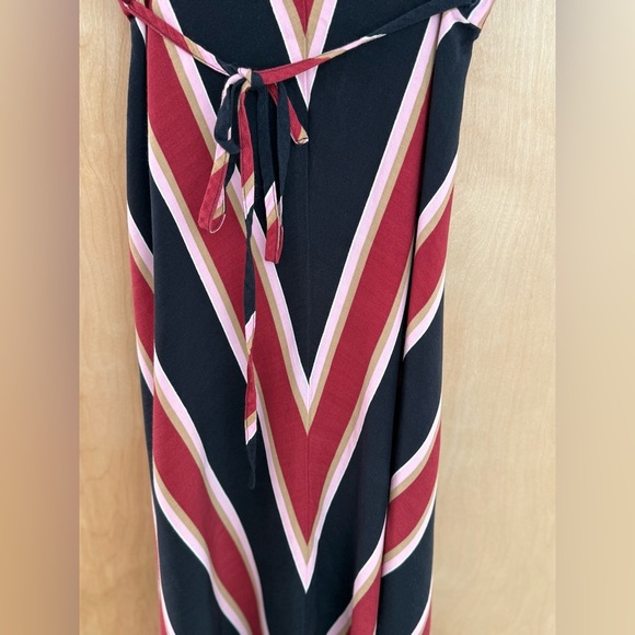 Top Shop Striped V-Neck Midi Wrap Dress - Red and Black - Picture 11 of 13